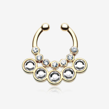 Golden Aureole Gemina Sparkle Fake Septum Clip-On Ring-Clear